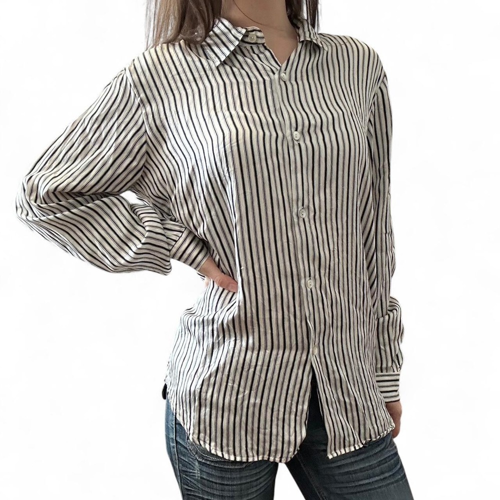 Kasper 100% silk pinstripe button down shirt